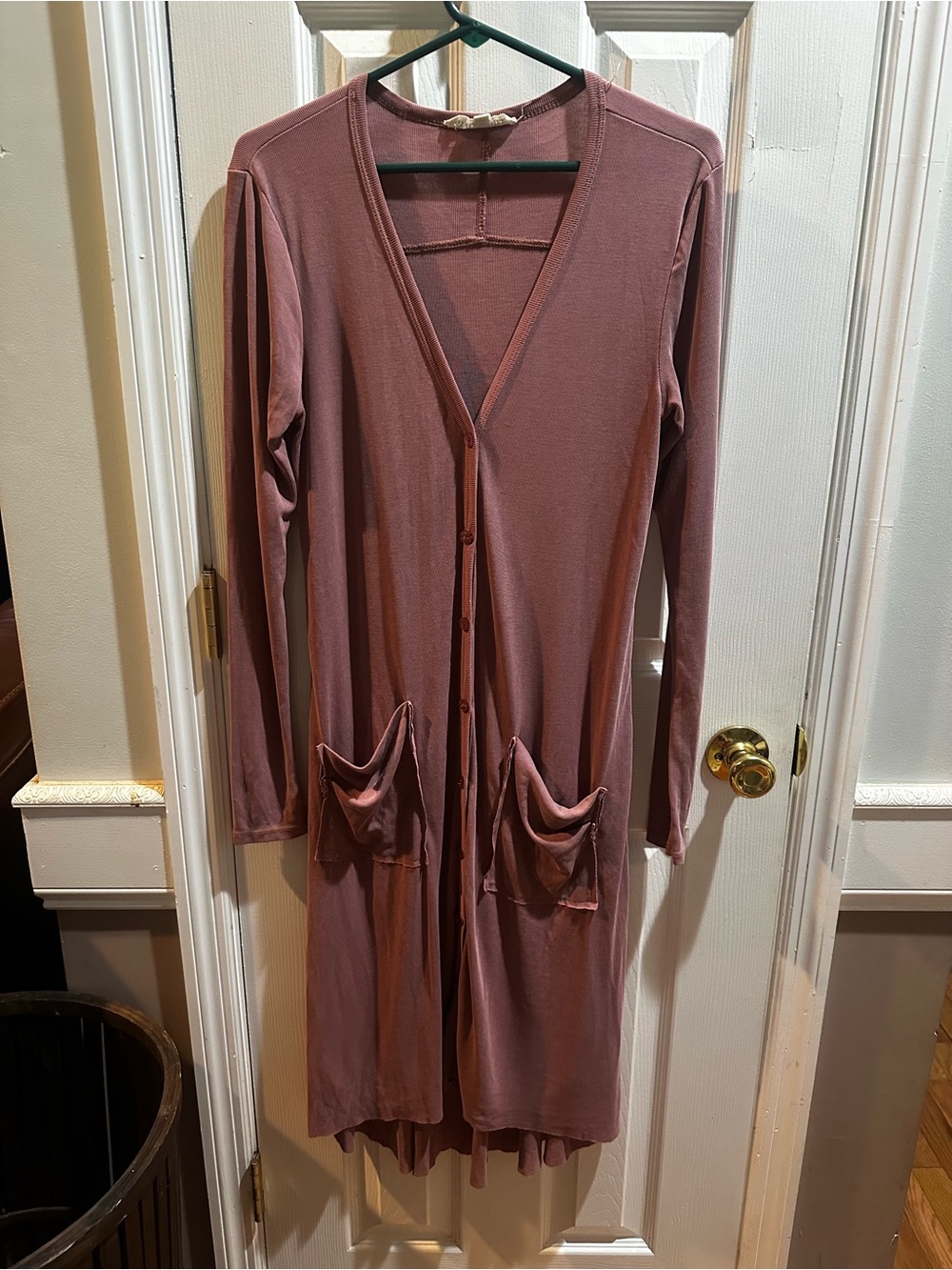 By Together Dusty Rose Long Cardigan Sweater‎ Ribbed Soft Pockets Small